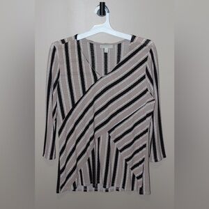 Dana Buchman Beige and Black Striped Blouse